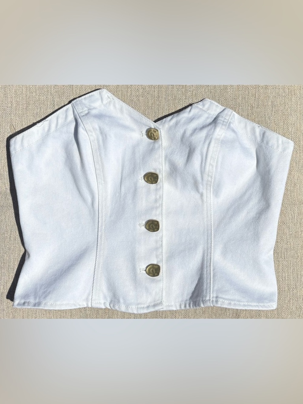 White denim corset Corp top Future Collective button frt stretch back small